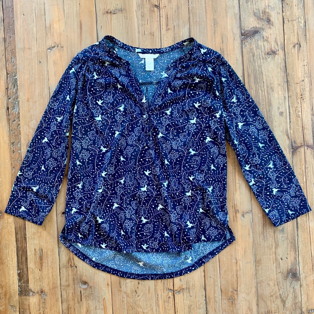 H&M 3/4 Sleeve Blouse Size Small Navy Blue